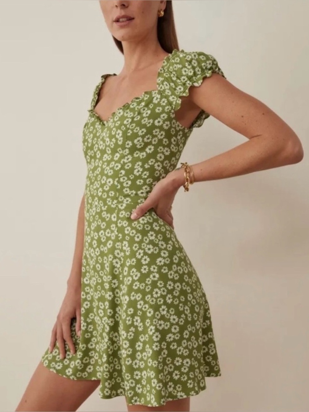 Reformation Pacey Mini Dress Fennel Green 4 Floral Daisy